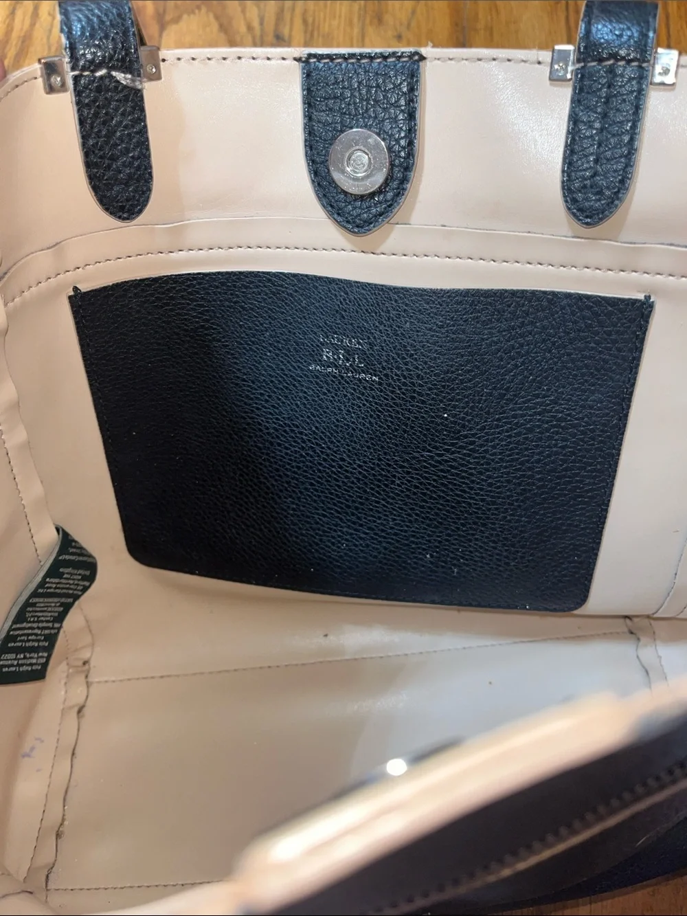 Lauren Ralph Lauren Black Tote Bag with Front Zip Pocket